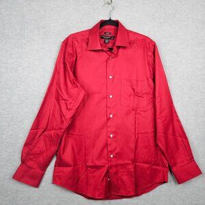 PRONTO UOMO NON-IRON Red Button Up Long Sleeve 100% Cotton Shirt Size 16 New